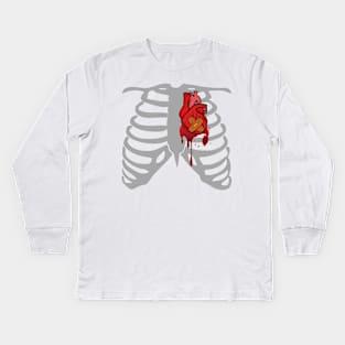 Halloween Costume Ribcage Bleeding Heart Funny Spooky Scary Skeleton Gift Kids Long Sleeve T-Shirt